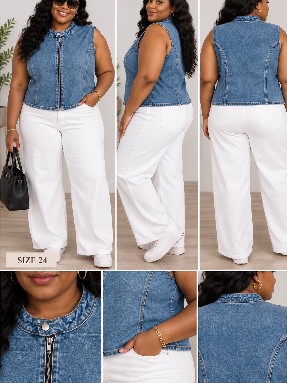 wild fable Blue Denim Zip-Front Sleeveless Vest